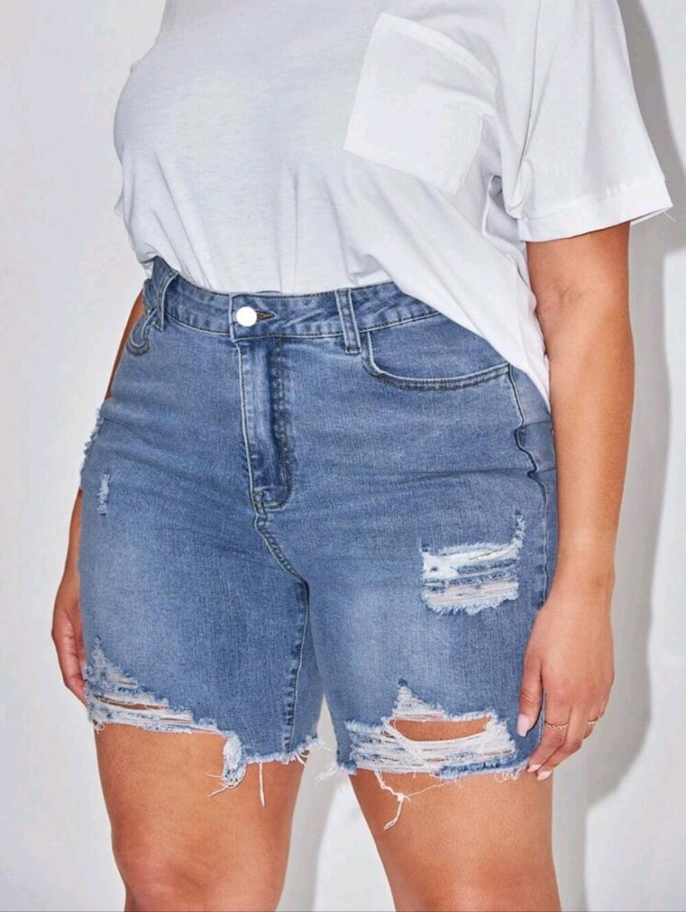 SHEIN Light Blue Distressed High-Rise Denim Shorts